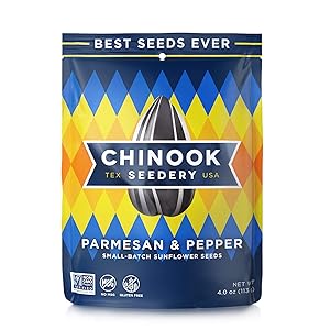 Chinook Seedery Roasted Sunflower Seeds - Jumbo Seeds Keto Snacks - Best For Snack Packs - Gluten Free, Non GMO Snack Food Gifts - 4 ounce (Pack of 12) - Parmesan & Pepper Flavor