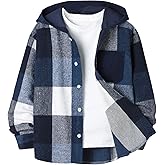 Ltvoo Boys Plaid Jacket Kids Hooded Button Long Sleeve Autumn Coats Fashion Outerwear Jacket for 8-12 Years