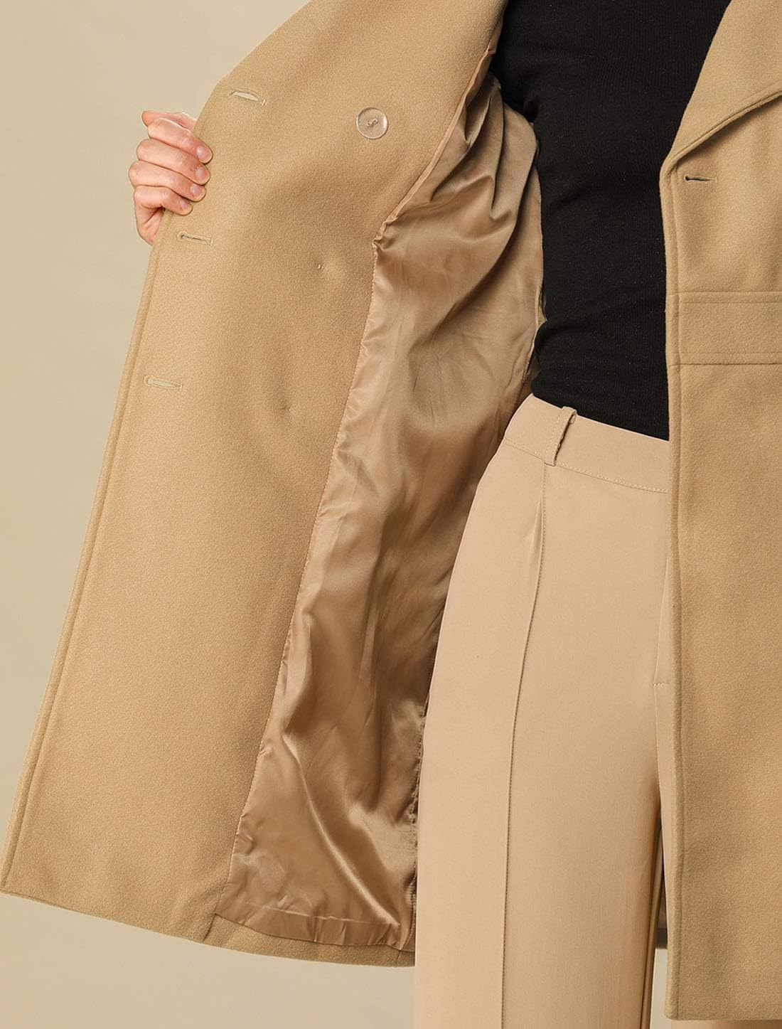 Allegra K Women's Double Breasted Notched Lapel Long Winter Coats: Clothing