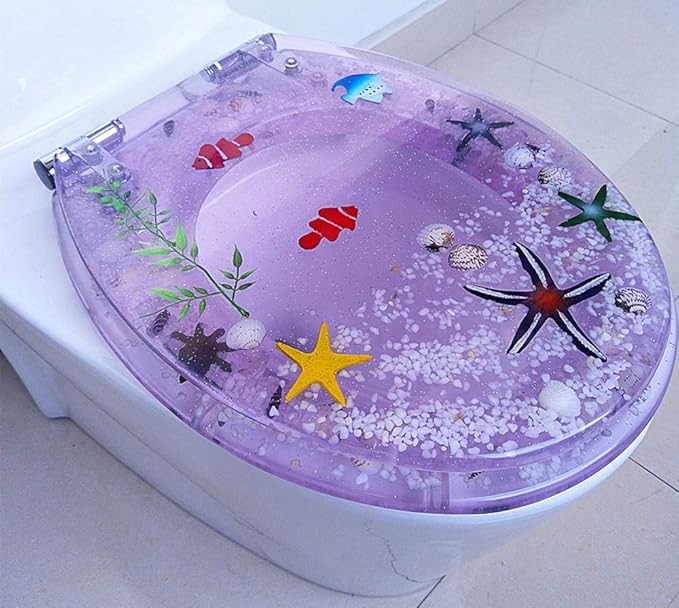 Clear Resin Toilet Seat Real Shells and Sand Antibacterial Adjustable