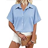 Zeagoo Women's Button Down Shirts Short Sleeve Casual Oversized Shirts Loose Collared V Neck Blouses
