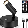 URTOM Wireless Spot Lights Indoor with Remote Up Lights Indoor Picture Light Battery Operated Spotlights with Timer Dimmable Accent Uplighting Indoor Stick on Wall Light for Plant Artwork, 1 Pack