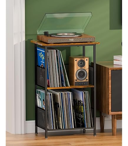 Support 2 Niveaux Bambou Pour Disques Vinyles – Jusqu'à 100 Albums – Style Boho Naturel Salon Ou Chambre