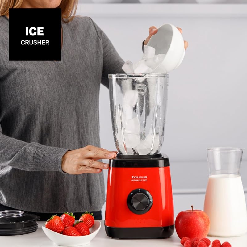 Optima Easy Mixeur en verre 1 500 W avec bol en Tritan 1,5 l 2 vitesses + Turbo Lames à 4 tranchants Processeur alimentaire professionnel Blender mixeur smoothies et smoothies