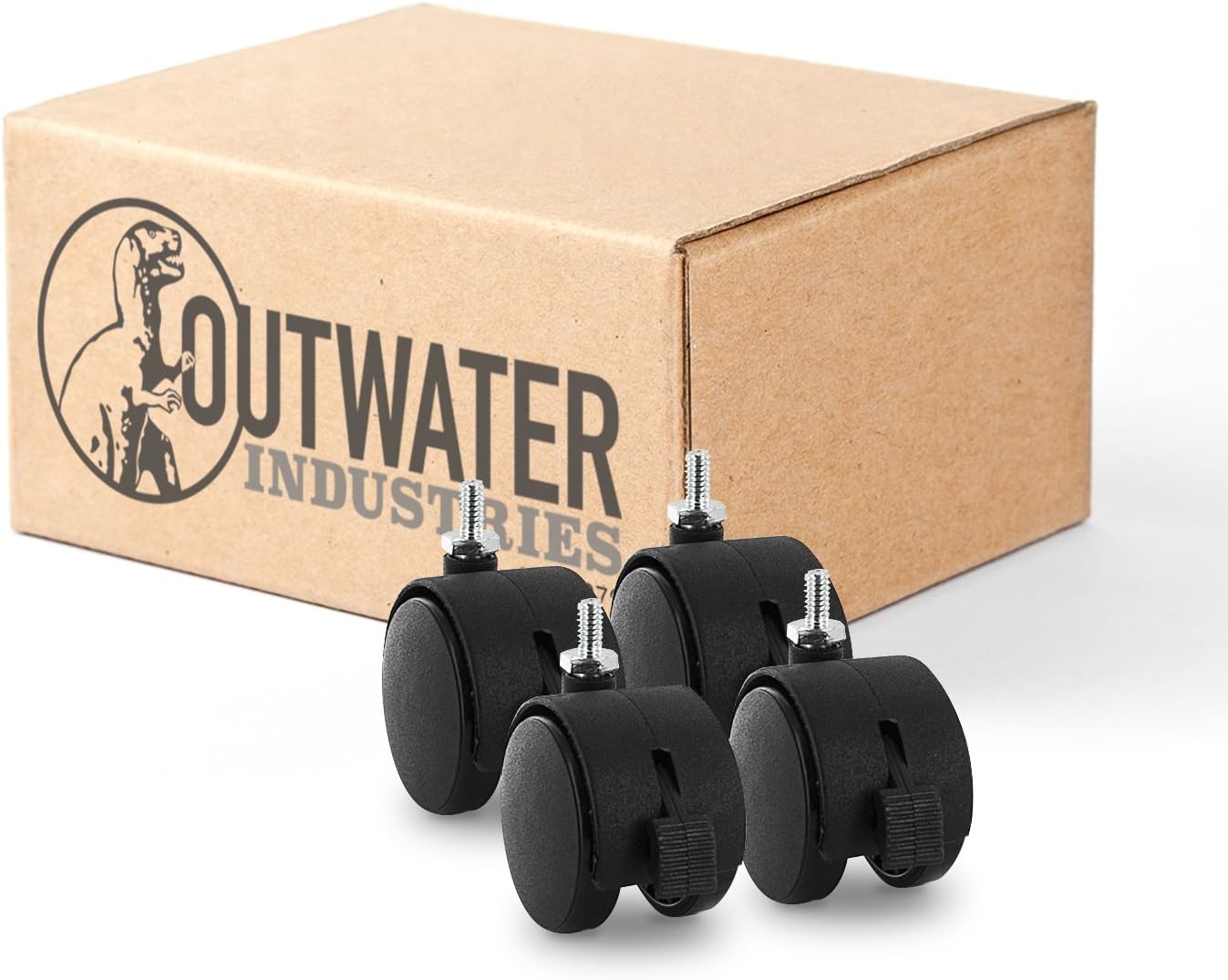 2" Wheel Diameter | Black Nylon Swivel Hooded Samson Twin Wheel Caster with Brake | and 1/4-20 x 1/2" Threaded Stem | Installed mounting Height: 2-5/16''| 4 Pack