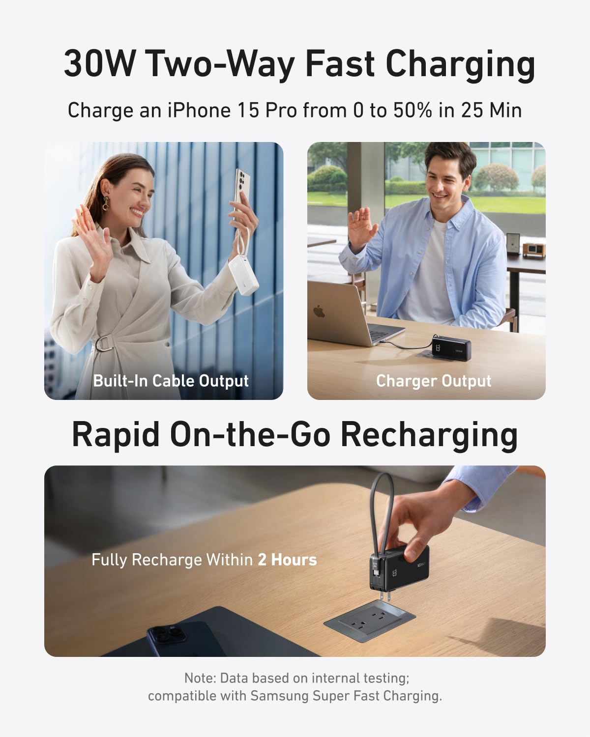 Anker Nano 3-in-1 Portable iPhone Charger, 10,000mAh Power Bank with Built-in USB-C Cable and Foldable Wall Plug, 30W Max Battery Pack, Travel Essentials for iPhone 16/15 Series, Galaxy, MacBook
