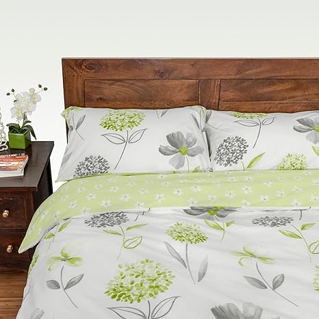 Homescapes Green White And Grey Floral Pattern Duvet Cover Set