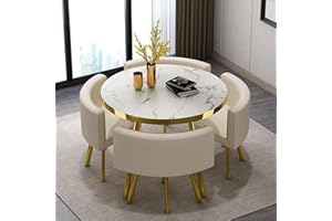 OCAZI Round Conference Table, 1 Table and 4 Chairs 5 Piece Set Round Breakfast Bar, Kitchen Dining Table Set, Round Furniture Table and Chair Set for Kitchen, Dinning Room 80x75cm/31.5x29.5in(WxH) #1