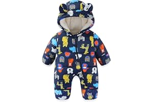 JiAmy Baby Snowsuit Baby Printed Winter Clothes With Flod-Over Girl Boy Hooded Outfits Jumpsuit Coat