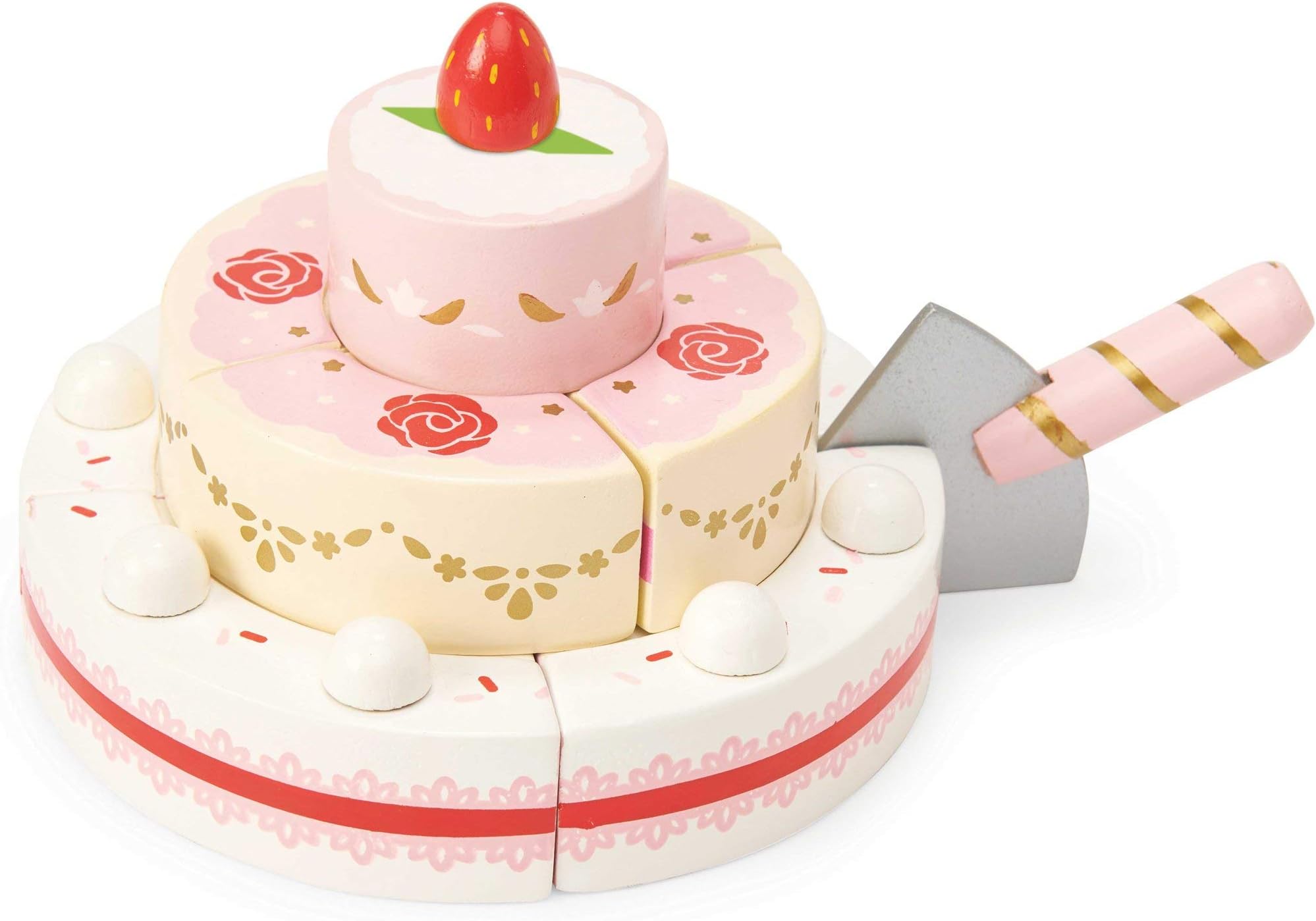 Le Toy Van - Childrens Wooden Honeybake Strawberry Wedding Cake Food Pretend Toy | Birthday Cake Or Afternoon Tea Role Play Toy