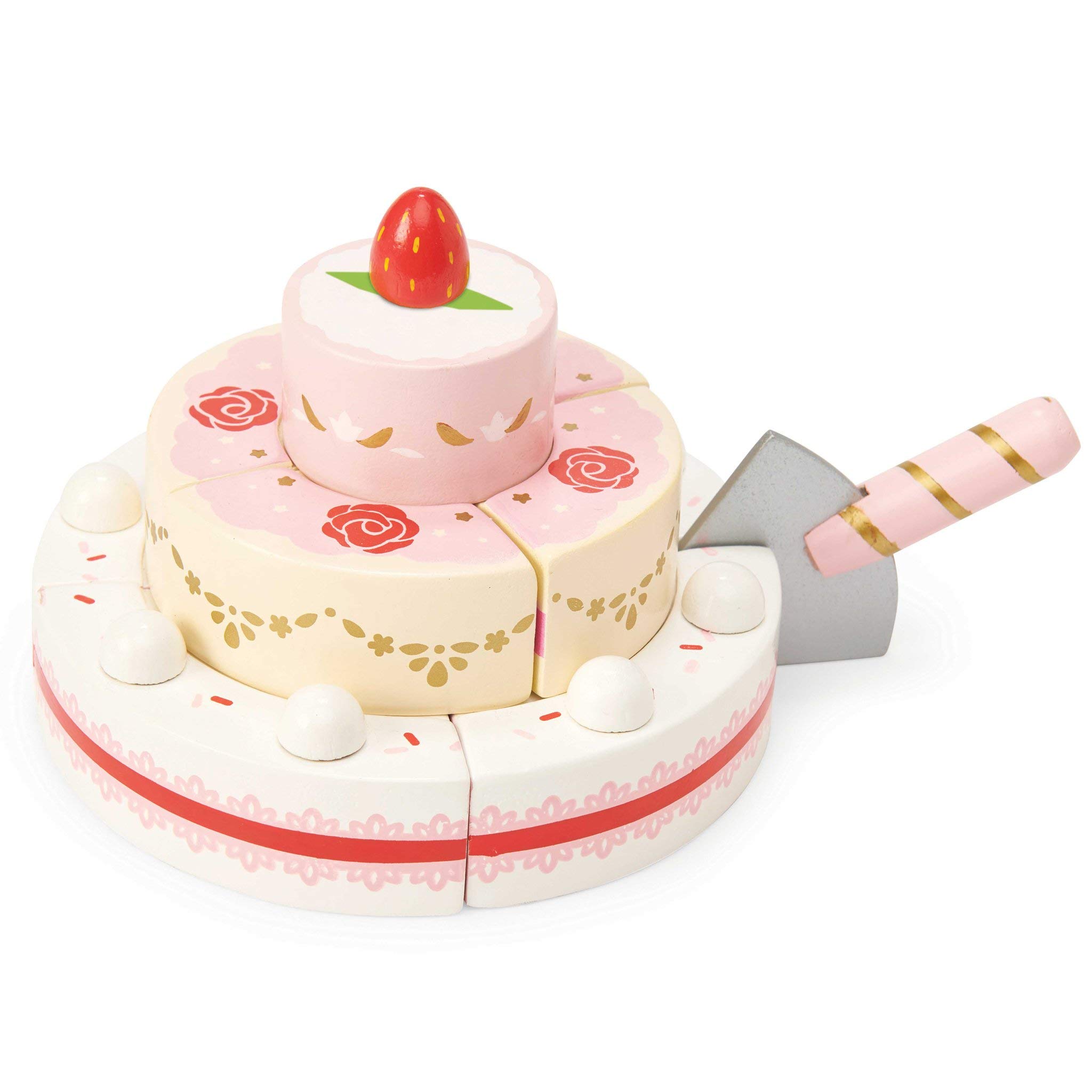 Le Toy Van - Childrens Wooden Honeybake Strawberry Wedding Cake Food Pretend Toy | Birthday Cake Or Afternoon Tea Role Play Toy