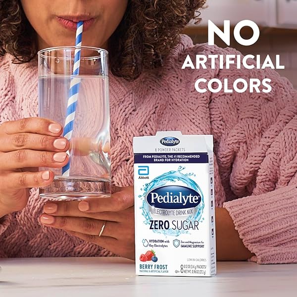PEDIALYTE ELECTROLYTE DRINK MIX WITH ZERO SUGAR | HYDRATION WITH KEY ELECTROLYTES | GREAT HYDRATION LOW IN CALORIES | BERRY FROST, 8 POWDER PACKETS