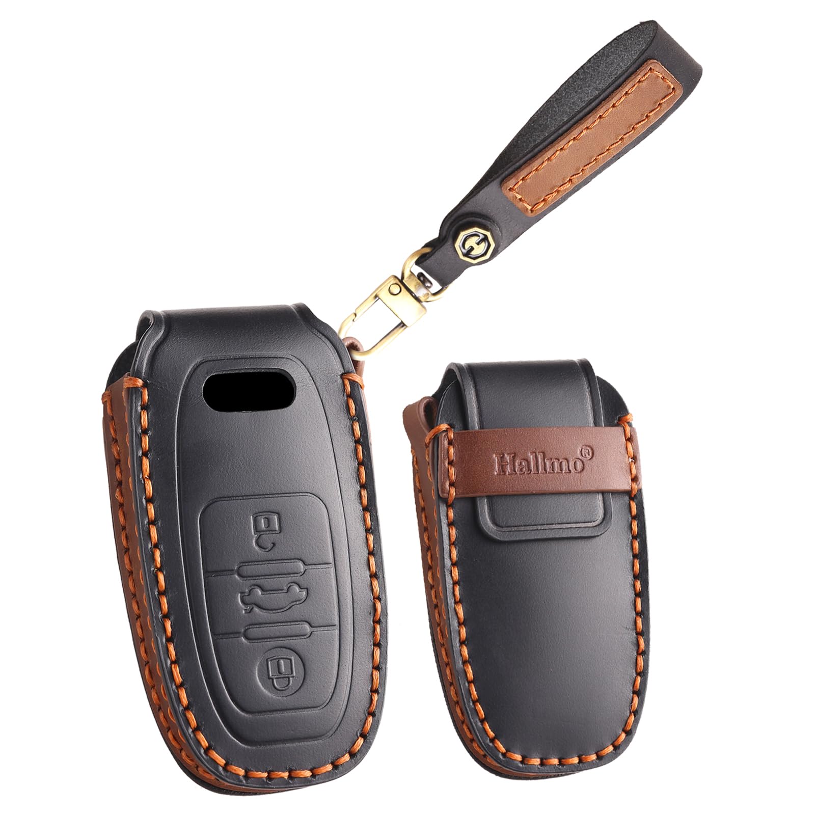 HIBEYO Leather Car Key Case Fits Audi A4 8K A5 8T 8F A6 A7 R8 Q5 8R A8 C5 C6 C7 FV TT TTS TTRS RS6 4F 4 Key Case Cover Protective Remote Key Box with Key Ring Black