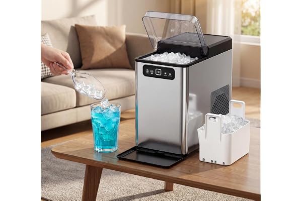 MOMOKOVA Nugget Ice Maker Countertop,Pellet Ice Machine Chewable Ice 40Lbs/Day,Ready in 5 Mins, Self-Cleaning,Compact Crushed Ice Maker with Scoop for Home/Kitchen/Office (Silver, 40Lbs)