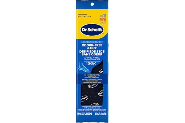 Dr. Scholl's® Stay Odor-Free & Dry Comfort Insoles with Odor-X®, Unisex Inserts, 1 Pair, Full Length Trim to Fit Men's Shoe S