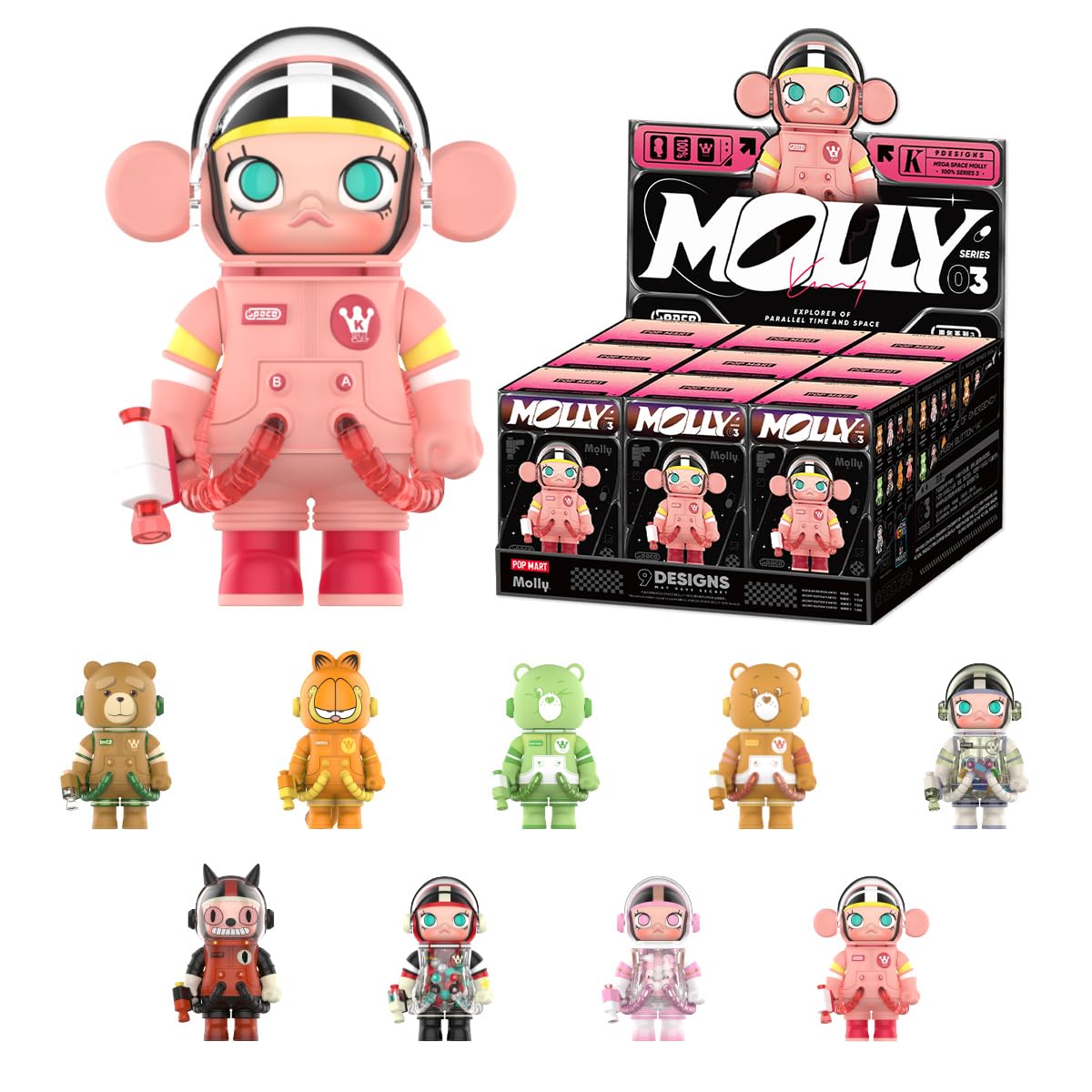 POP MART MEGA SPACE MOLLY 100% Series 3 Collectible Character Series Whole Set（9Boxes） 2.5 inches Premium Design gifts for women Fan-Favorite Toy Art Toy Action Figure