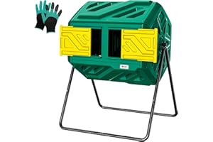 Werph Compost Bin, Outdoor Composter, Fast Assembly 43 Gallon Dual Chamber Outdoor Compost Tumbler, Heavy Duty Tumbling Rotating Composter for Patio, Garden, Yard, Green, Easy Setup, Gloves Included