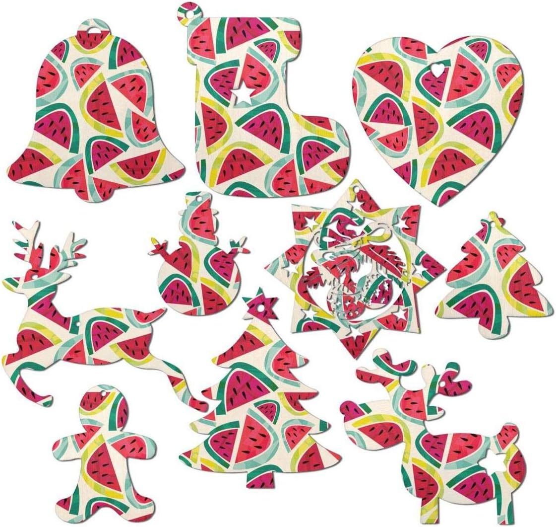 Amazon Woaimuziling 10個入り イラスト スイカ クリスマス 木製オーナメント 18年 エンジェル 雪だるま 鹿 クリスマスストッキング 装飾タグ クリスマスツリー ハンギングデコレーション ドール アウトドア One Size インテリア オンライン通販