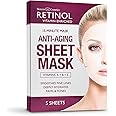 Retinol Anti-Aging Sheet Mask – Hydrating Vitamin-Enriched 15 Minute Treatment With Collagen Firms Face – Exfoliates for Improvement In Tone & Minimizes Fine Lines & Wrinkles For Noticeable Difference
