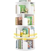 Besiost Rotating Bookshelf, 4 Tier Wood Spinning Bookcase Tower, White | Floor Standing Round Revolving Bookcase, 360 Display Corner Bookshelf, Narrow Book Shelf Organizer for Small Space, Bedroom