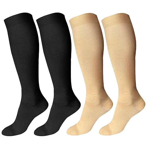 AKKQHH Flight Socks for Women Men 2/4 Pairs Compression Socks Knee-High Support Stockings for Running Sports Flying Travel Maternity and Nurses