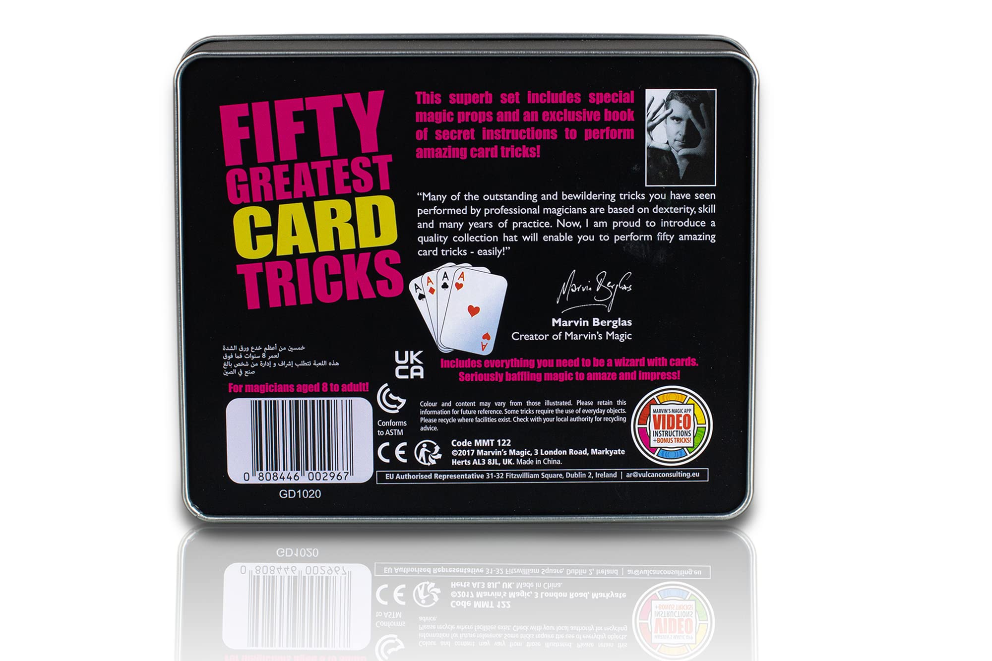 Marvin's Magic - Fifty Greatest Card Tricks Set - Magic Kit, Tricks for Adults - with Mind Reading and Cards, Close up - Comes in Gift Set Tin - for Ages 8, 9, 10+