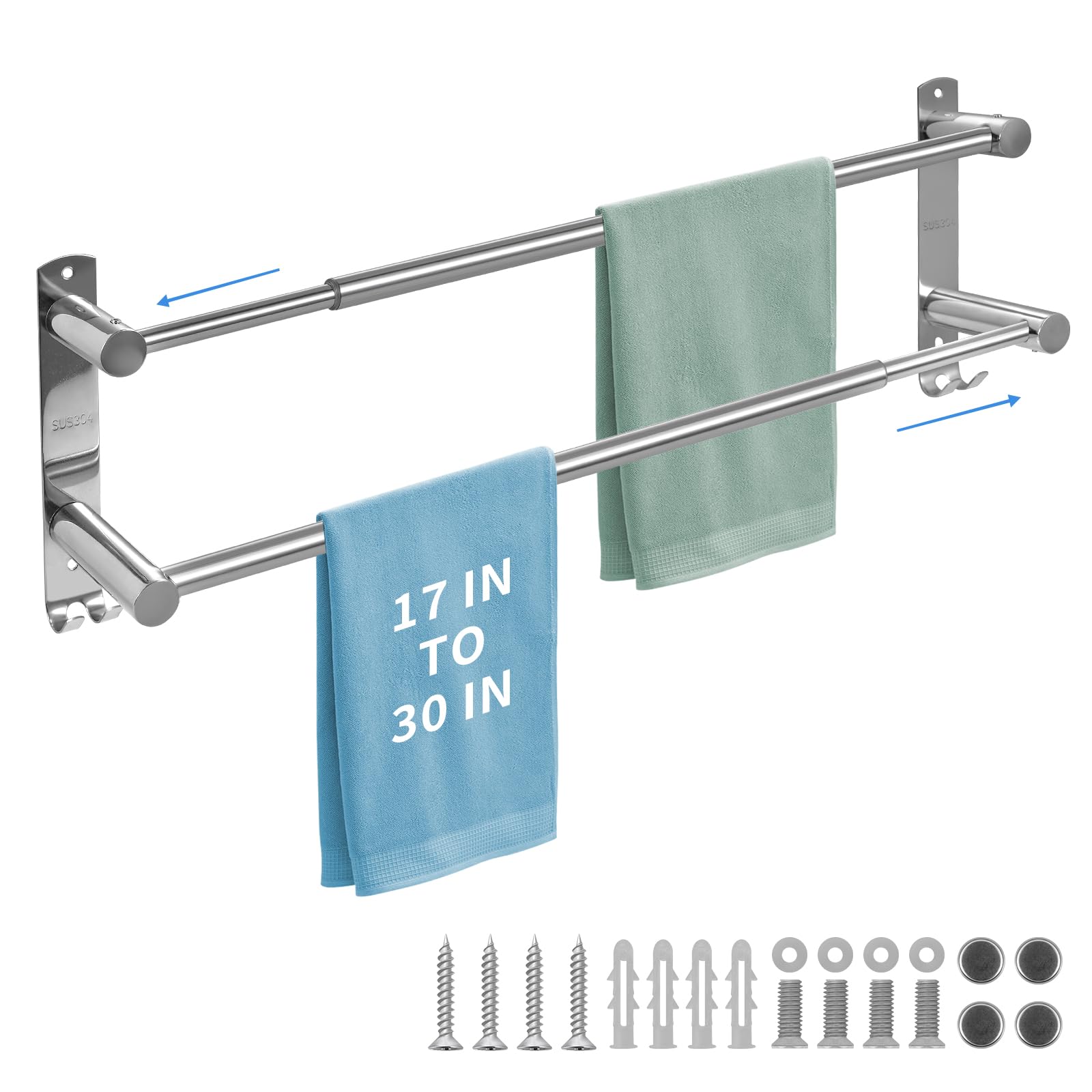 Photo 1 of zmnklry Adjustable Towel Bar & Rack for Bathroom - Stainless Steel Double Towel Holder, 17-30In