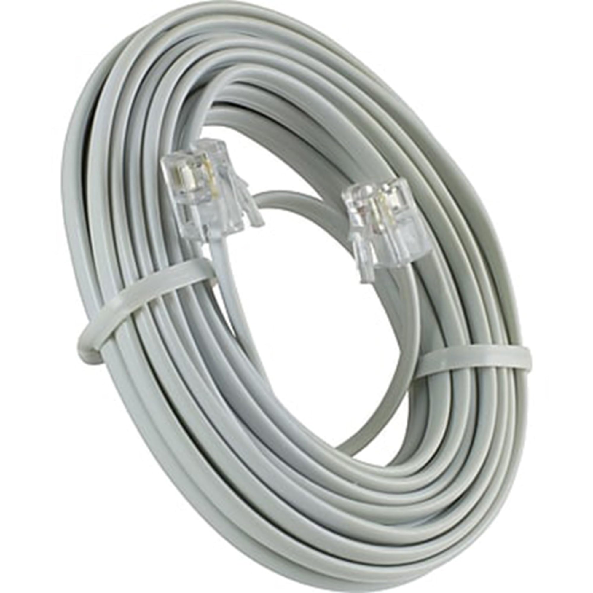 Telephone Line Cord, 15 Feet, Phone Cord, Modular Jack Ends, Works for Phone, Modem or Fax Machine, for Use in Home or Office, White, 76192