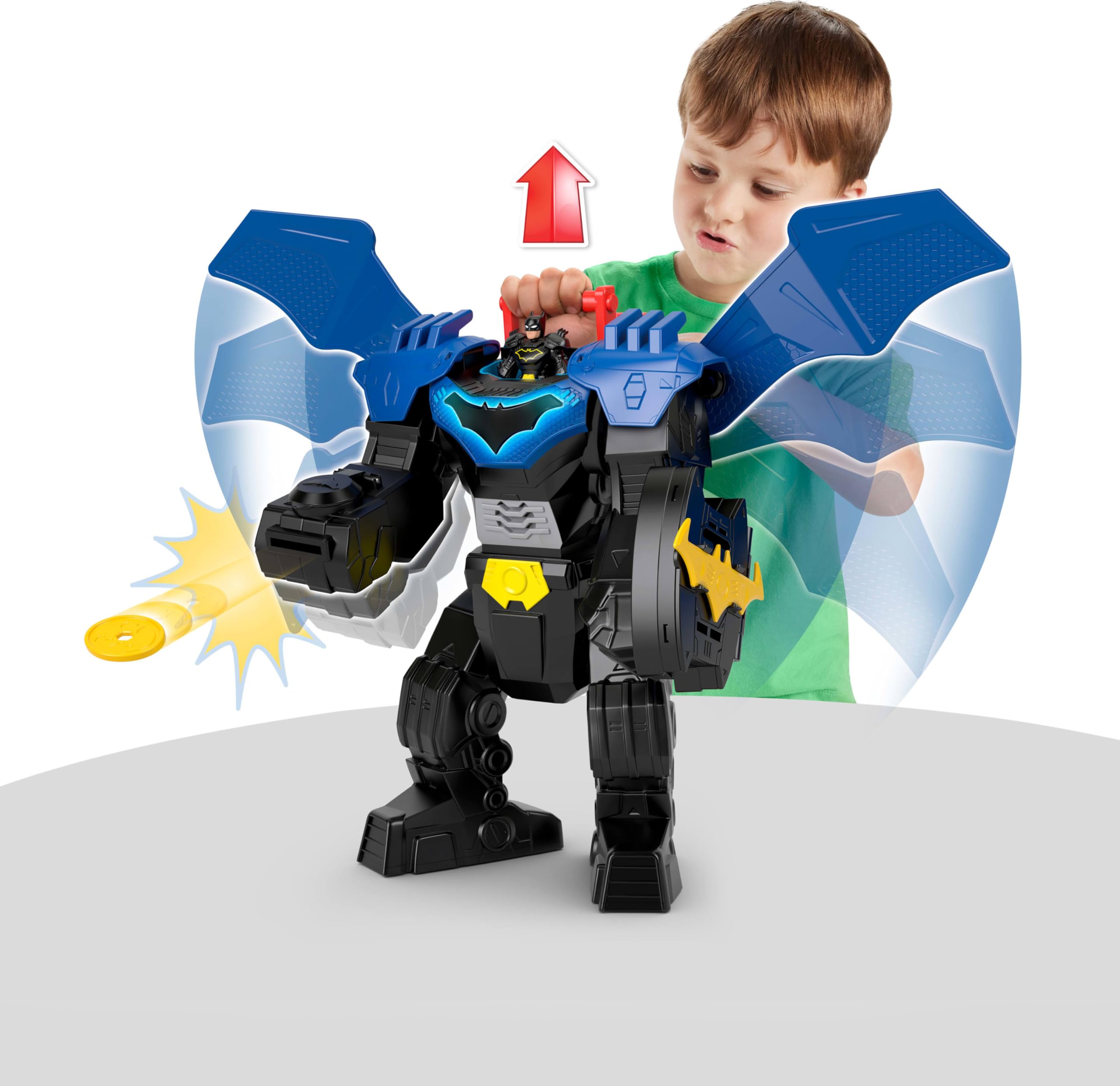Fisher-Price Imaginext DC Super Friends, Batman Flight Mech with Lights, Sounds Motion & 3-inch Action Figure, 14.5-inch Toy Includes Launcher & Discs