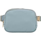Lightweight Soft PU Pebbled Leather Fanny Pack Belt Bag with Gold Metal Buckle (Light Blue)