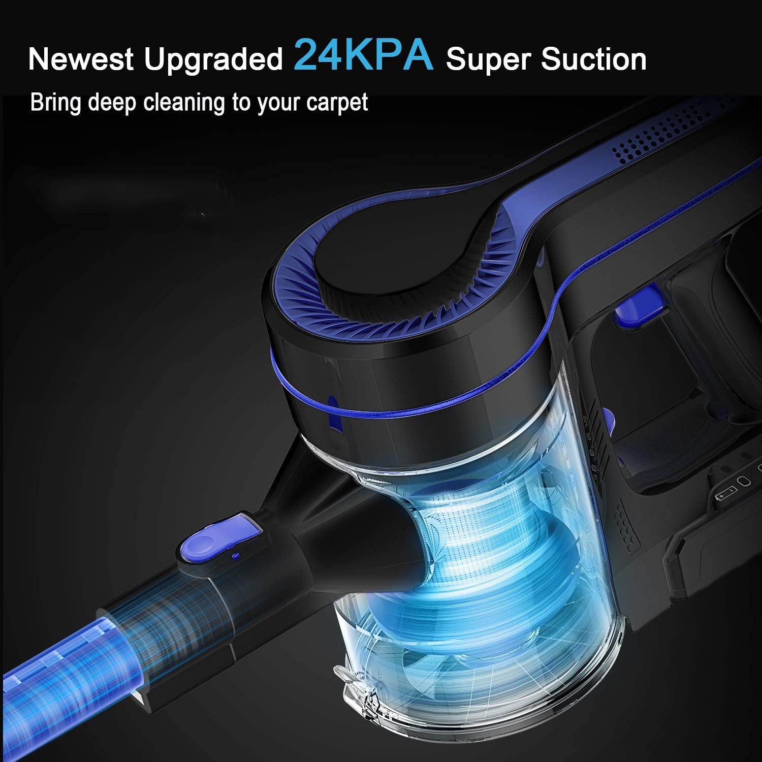 APOSEN Cordless Vacuum Cleaner, 24KPa Powerful Suction 250W Brushless Motor 4 in 1 Stick Vacuum for Home Hard Floor Carpet Car Pet H250 Blue -