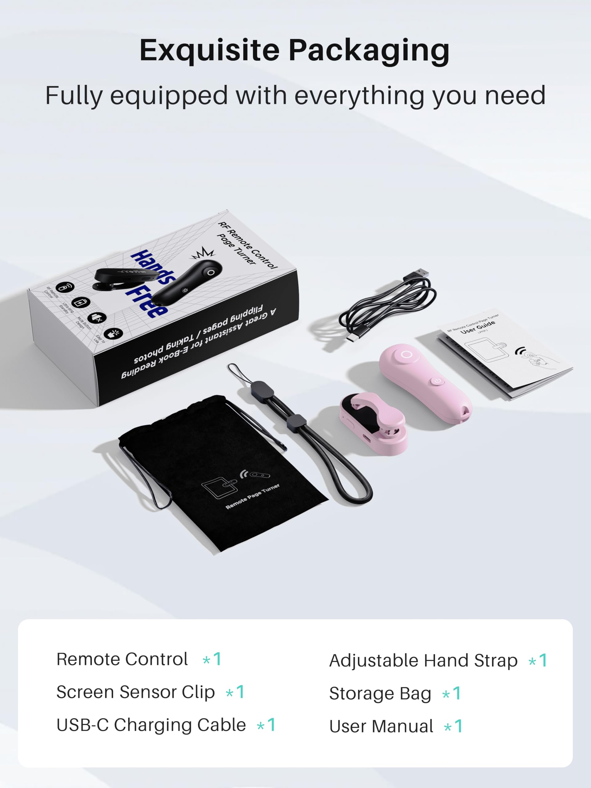 Page Turner for Kindle with Case, 2025 New Remote Control Page Turner for Kindle Paperwhite Oasis, Clicker Accessories for Reading Novel/Comic, Compatible with iPhone, Kobo, iPad, Android Tablet-Pink