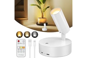 Kimjo Spot Lights Indoor, 4000mAh Rechargeable Plant Spotlight Indoor with Remote, Battery Operated Picture Lights with Timer Dimmable, Uplighting for Wall Art Display
