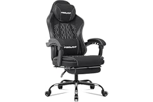 Misolant Gaming Chair, Fabric Gamer Chair with footrest for Adults, High Back Ergonomic Computer Game Chair with Adjustable Headrest and Massage Lumbar Support, 90-155° Recline Free，Black