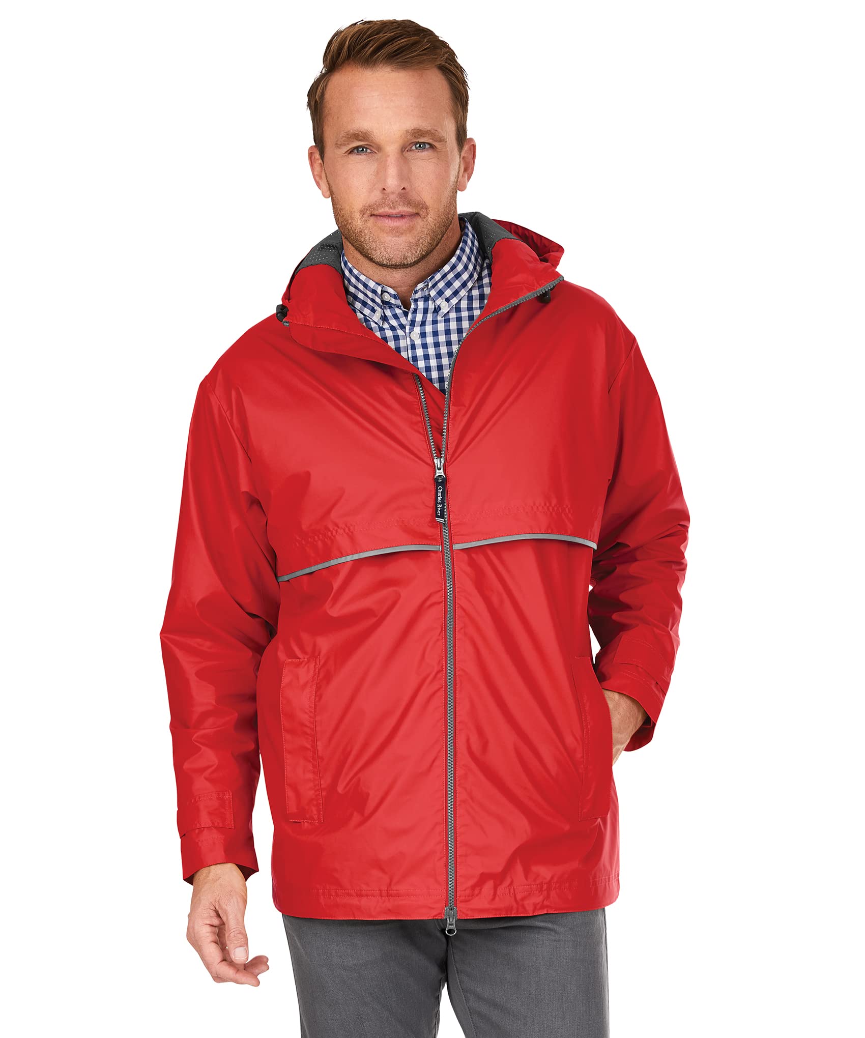Charles River Apparel mens New Englander® Waterproof (Reg & Ext Sizes) Rain Jacket, Red/Grey, XXXXX-Large US Image