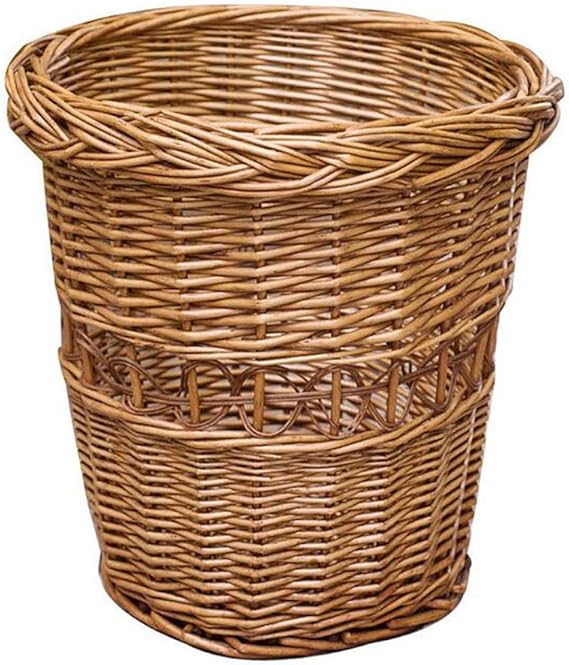 Cesto de Basura Redondo de ratán, Cubo de Basura de Cocina de Mimbre