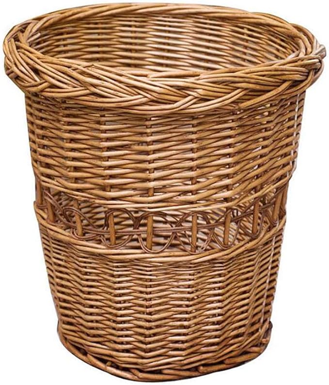 Cesto de Basura Redondo de ratán, Cubo de Basura de Cocina de Mimbre