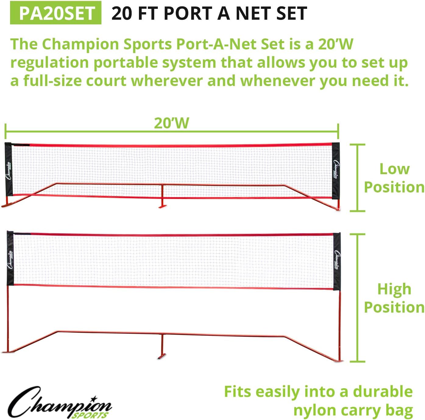 Champion Sports Portable Volleyball Net: Adjustable 18 Foot Racquet Sport, Tennis, Badminton, and Game Net - Yellow : Sports & Outdoors