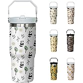 30oz Panda Tumbler with Handle and Flip Straw, Stainless Steel Insulated Cup, Travel Coffee Mug Water Bottle, Birthday Mothers Day Chritmas Gifts for Women Animal Lovers