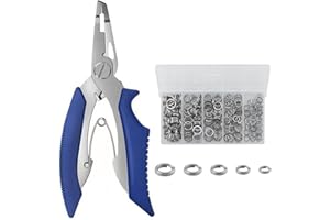 Alloygold Pack of 201pcs Fishing Stainless Steel Split Rings 5 Sizes and Plier Set, Split ring capable of withstanding large tensile force and Fishing Plier Tool Kit（blue）