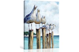SUMGAR Ocean Wall Art Coastal Sea Bird Artwork Framed Prints Wall Decor Teal Beach Canvas Paintings for Bathroom Bedroom Living Room Decor 12"x16"