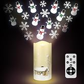 Baquler Christmas Snowman Flameless Candles Projector Lights Holiday Gift | Christmas LED Candle Battery Operated Snowflake Night Light with Remote Timer Winter Party Gift for Bedroom Home Indoor Decor