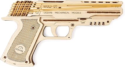 UGears Wolf-01 Handgun with Rubber Band | STEM Learning 3D Educational Wooden Puzzles | DIY Kits for Kids | Mechanical Educational Kit and STEM Projects for Kids| Mind Games and Gun Toys for Kids