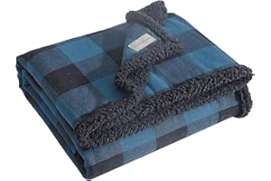 Eddie Bauer - Blanket, Super Soft Reversible Sherpa & Brushed Fleece Bedding, Throw Blankets for Couch, Ideal for Lounging (Cabin Plaid Blue)