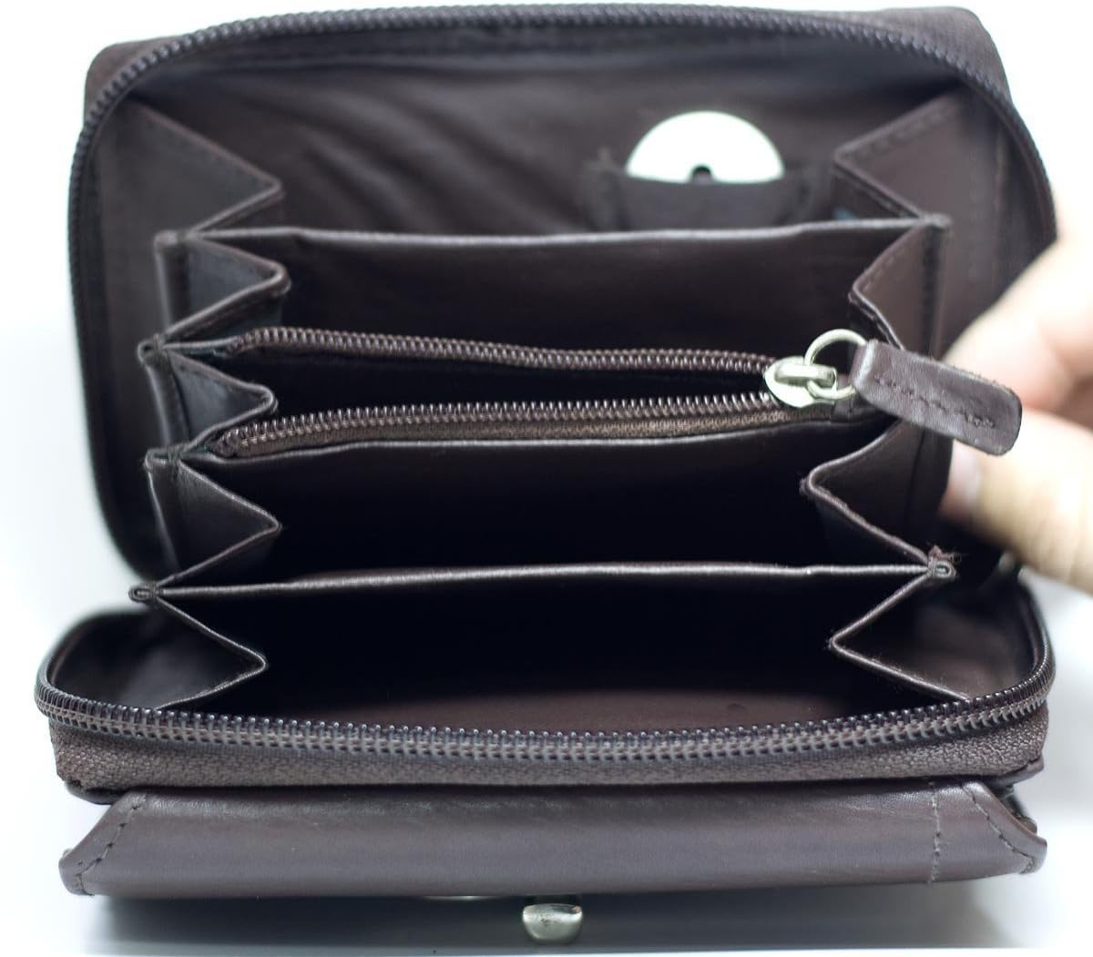 Women's Compact Sized Brown Genuine Leather Wallet HMT - Image 5