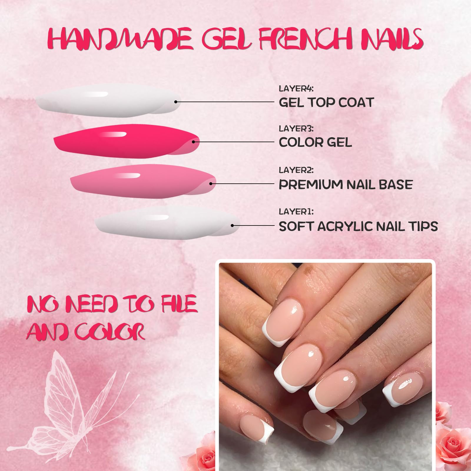 AddFavor White French Tip Press on Nails Short - 240pcs Nude Extra Short Square Fake Nails, Square Nails Press on Acrylic Nail Extension Nails Art DIY - Image 4