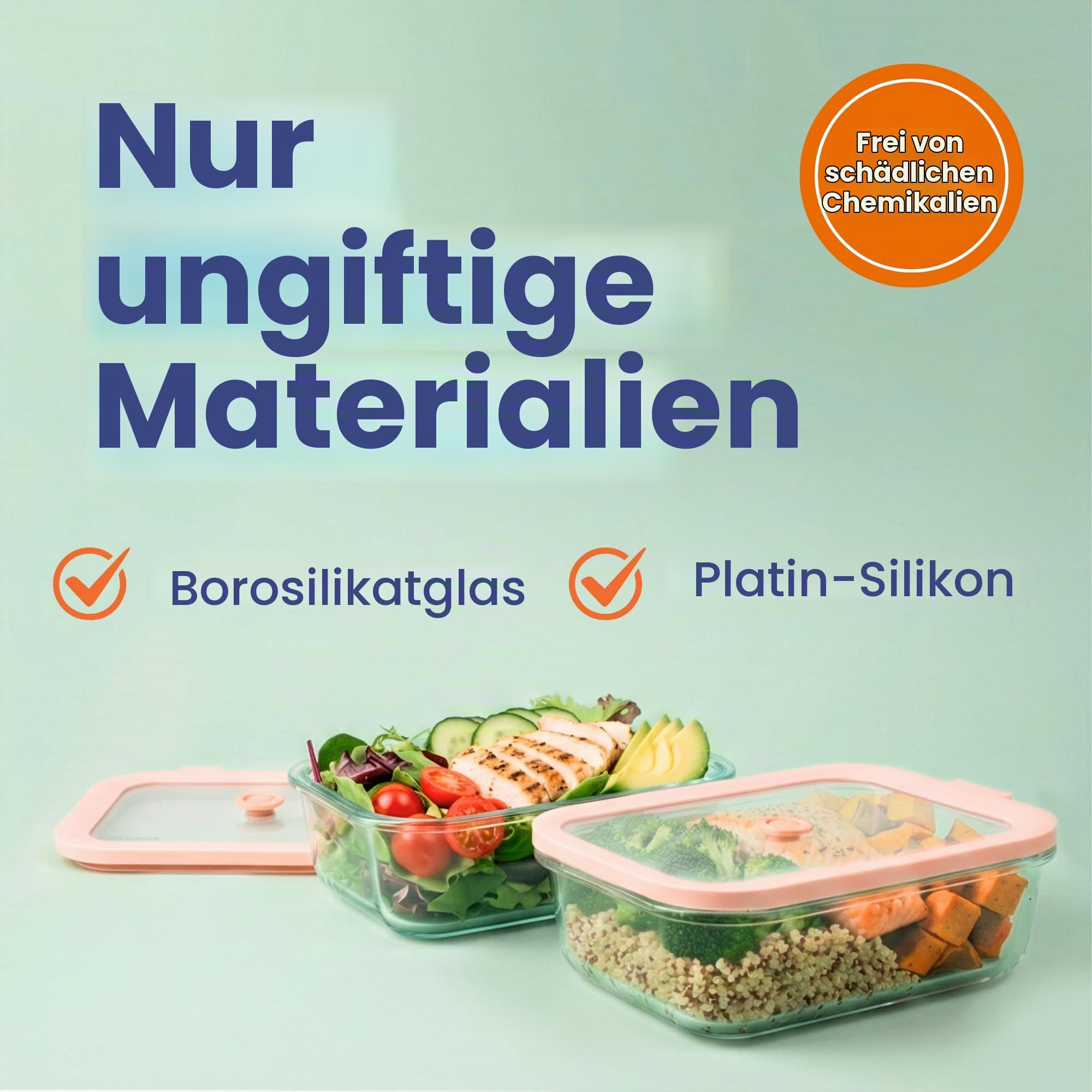 Ziruma Ungiftige 6,2 Tassen Glas Frischhaltedosen mit Deckel, große Lebensmittelbehälter, plastikfreie Mahlzeitvorbereitung, luftdichte Frischhaltedose, mikrowellen- und gefriergeeignet, 2 Stück 2