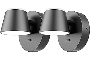 URSOLA Wall Light Set of Two, LED Wall Sconce with On/Off Switch USB Charging Port 110 Volt Hardwired Wall Lamp 350 Rotatable Up Down Sconces Wall Lighting (Black)