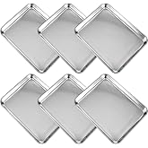 6 Pieces Baking Sheet Pan Cookie Sheet Set for Oven Stainless Steel Trays Nonstick Small Serving Tray Cake Toaster Metal Food Trays, Oven and Dishwasher Safe(10.4 x 8 x 1 Inch)