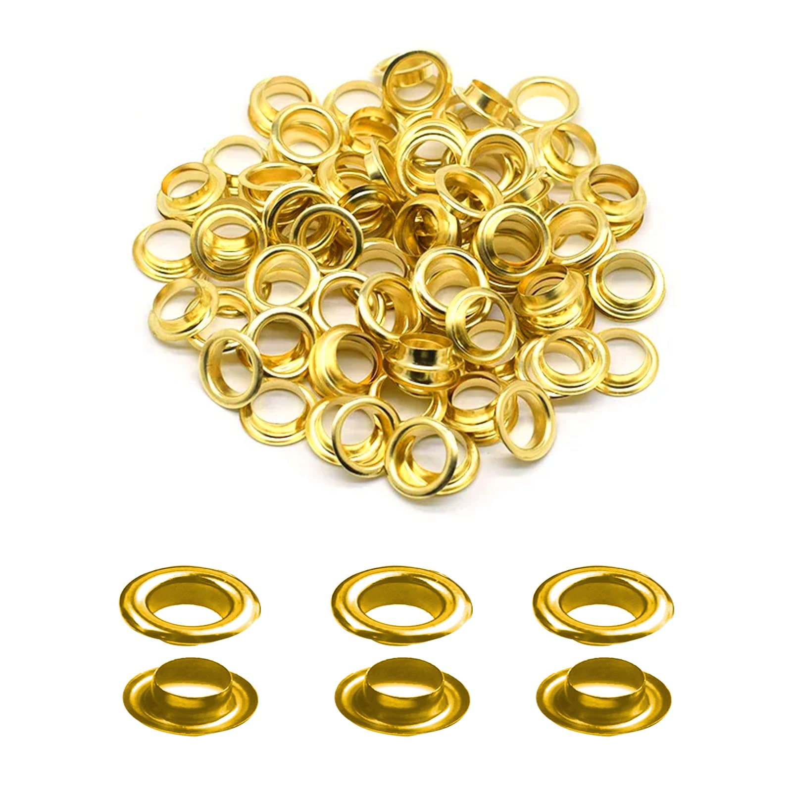 50 Sets Eyelets Grommets, 4mm Hole Gold Metal Eyelets Washers Kits for Craft Canvas, Leather, Curtains, Fabric